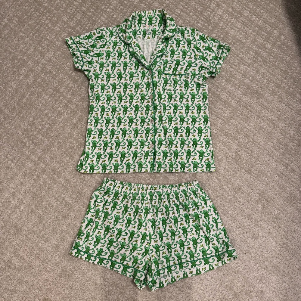 Roller Rabbit Green Monkey Pajama Shorts Set